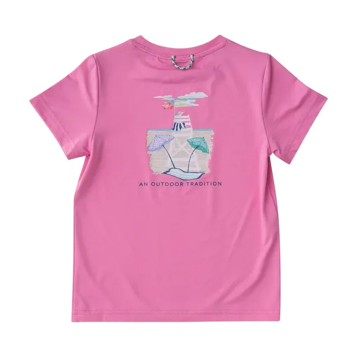 Prodoh- Girls Pro Performance Short Sleeve Fishing T-shirt in Fuchsia Pink Beach Lifeguard