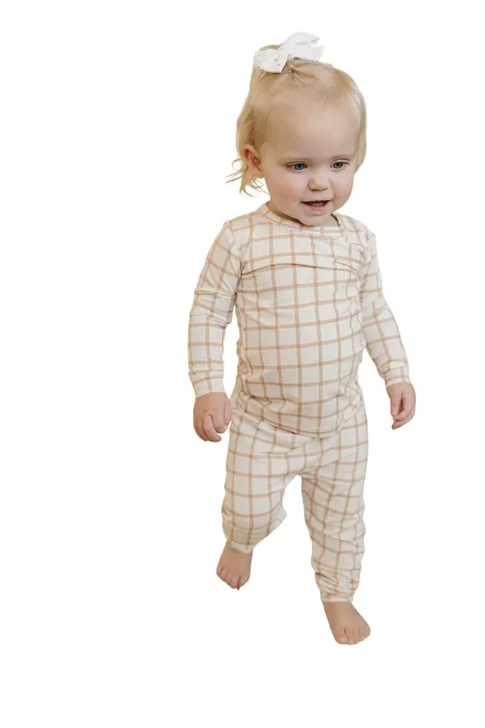 Pumpkin Plaid Bamboo Baby Pajamas – 2 Piece Set