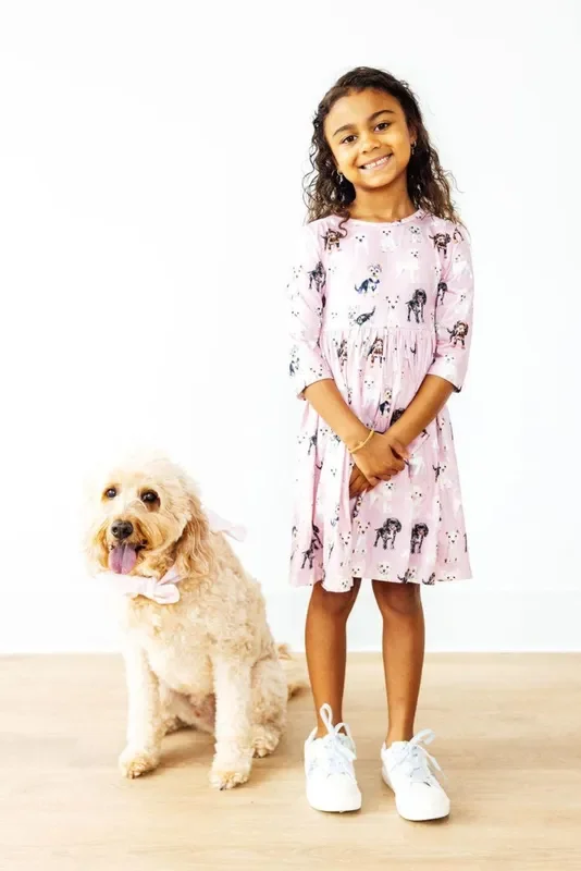 Puppy Kisses 3/4 Sleeve Pocket Twirl Dress