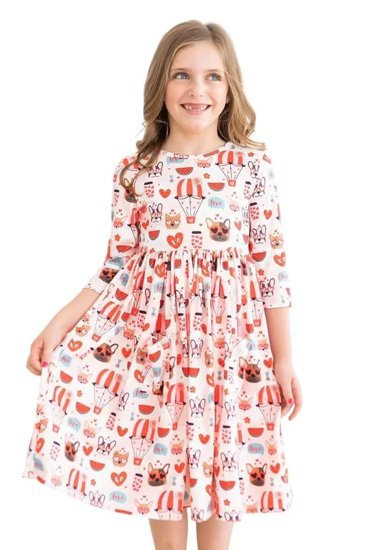 Puppy Love 3/4 Sleeve Pocket Twirl Dress