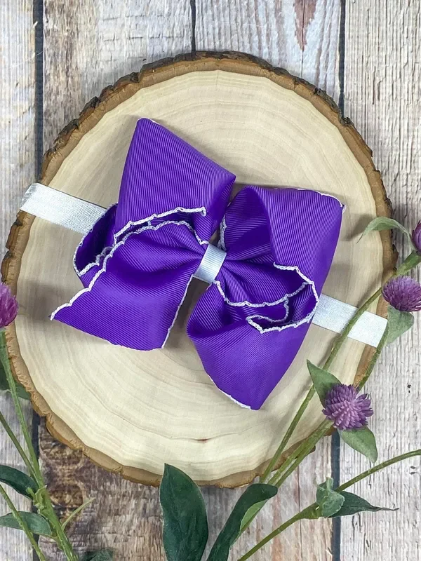 Purple with White Moonstitch Bow Headband