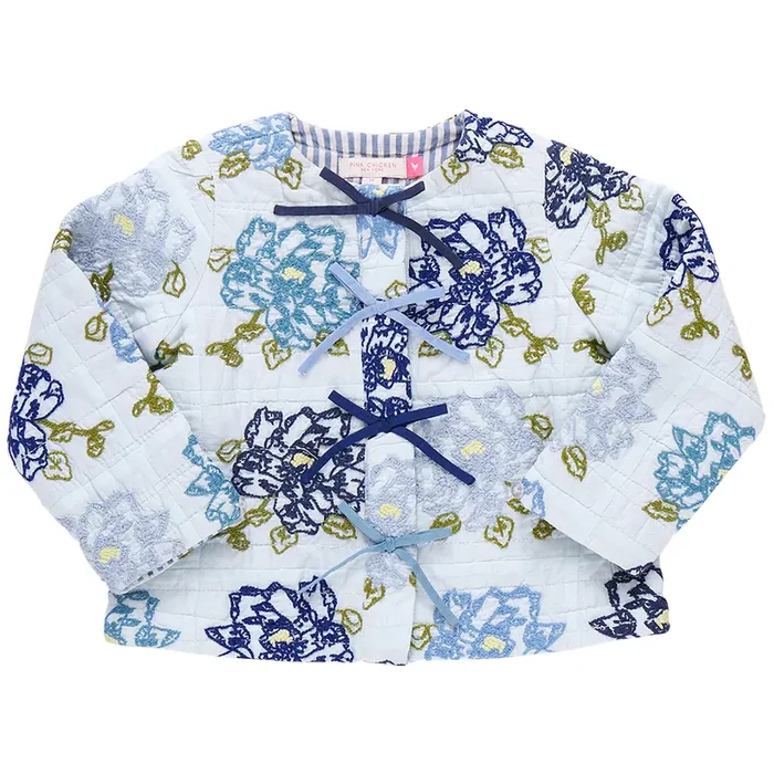 Quilted Jacket | Blue Quilt Flower Embroidery