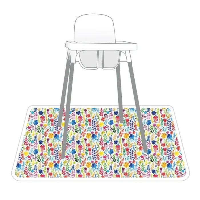 Rainbow Watercolor Floral Splash Mat – A Waterproof Catch-all For Highchair Spills And More!