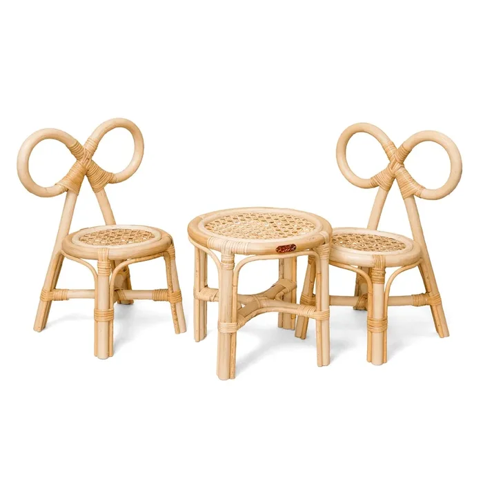 Rattan Doll Table & Chairs Set