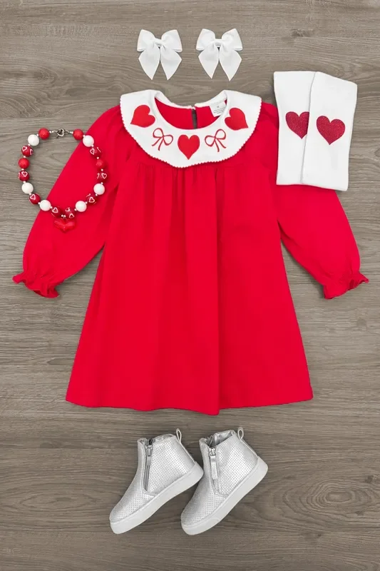 Red Hearts & Bows Collar Dress