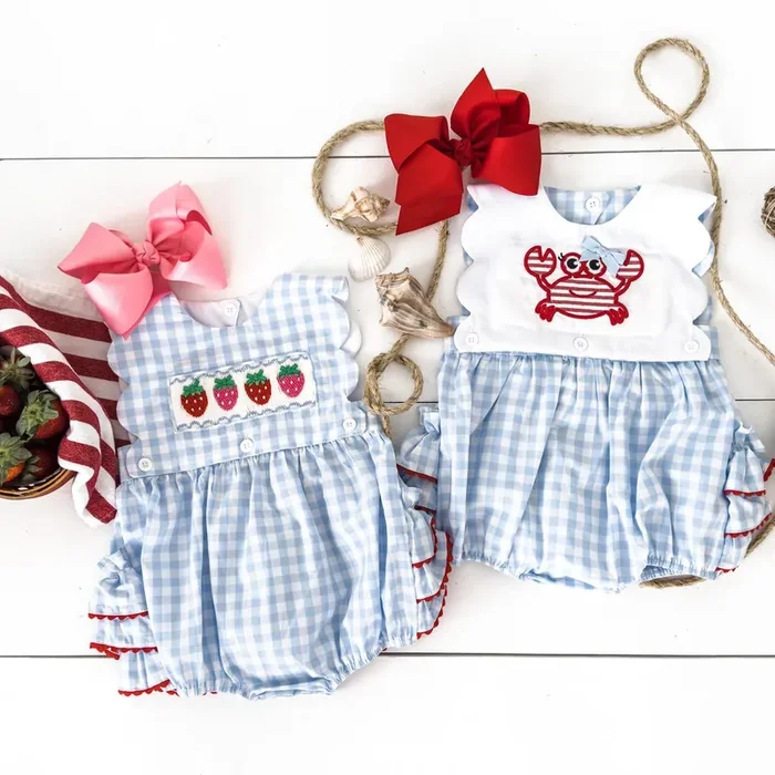 Reversible Smocked Strawberry & Crab Bubble
