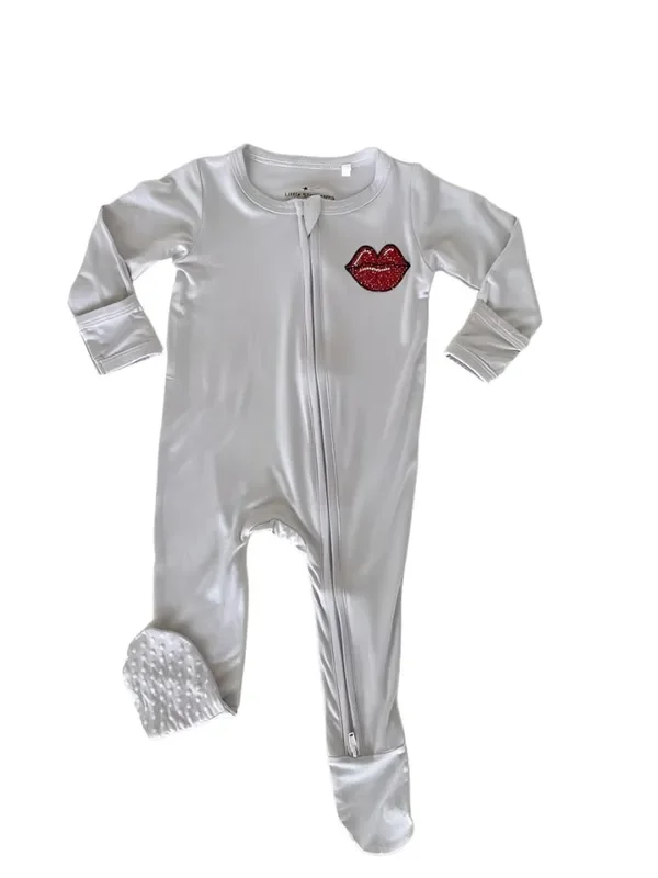 Rhinestone Lips Zippered Footie