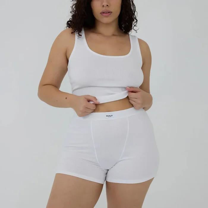 Ribbed Boyfriend Shorts – White