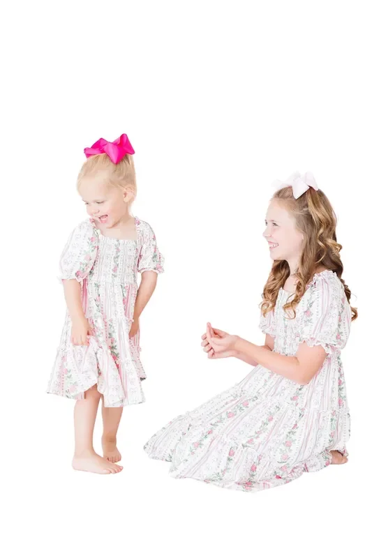 Rosebud Bows Smocked Ruffle Dress