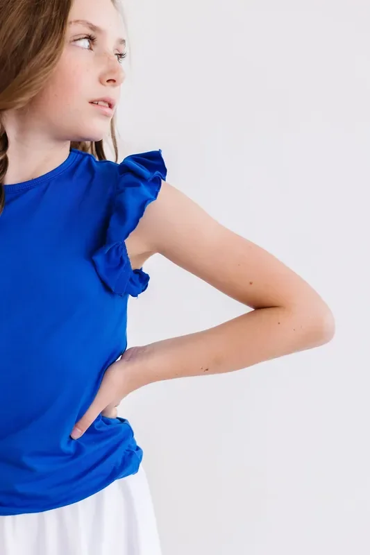 Royal Blue S/s Ruffle Tee