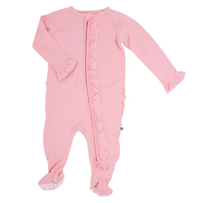 Ruffle Footie – Pink Suede