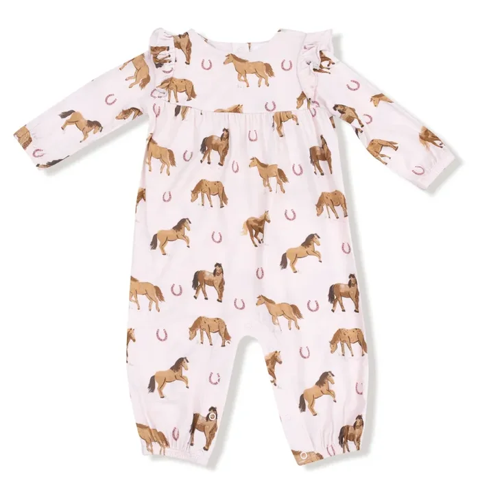 Ruffle Sleeve Romper | Pink Horses