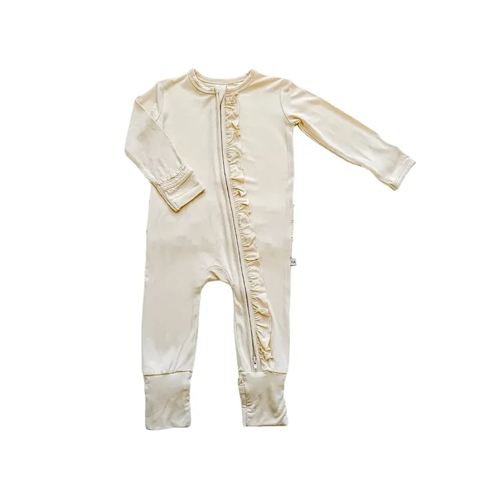 Ruffle Zipper One Piece – Cream