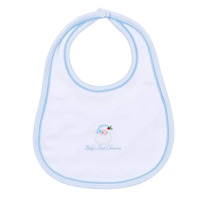 Santa Baby Embroidered Baby’s First Christmas Bib – Light Blue