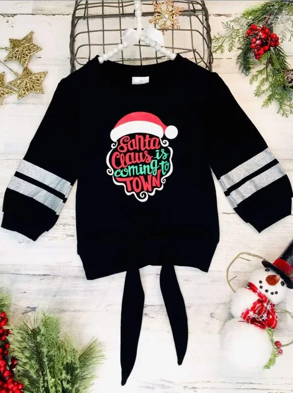 Santa Claus is Coming to Town Knot Hem Top