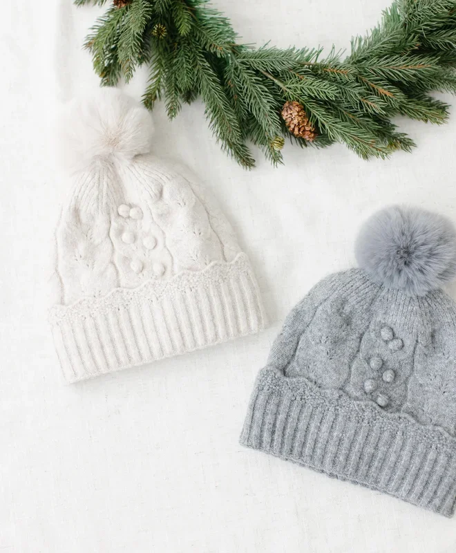 Scallop Knit Pom Pom Beanie