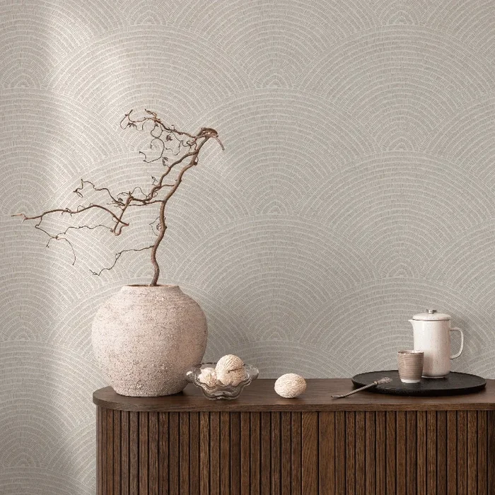Scandinavian Wallpaper Featuring Sketched Arch Motifs In Beige And Cream – B977