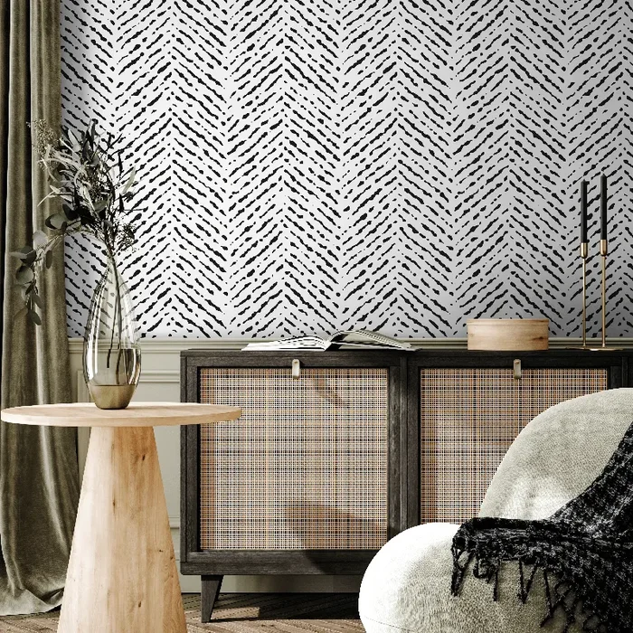 Scandinavian Wallpaper With A Hand-drawn Herringbone Motif In Black And White – A421