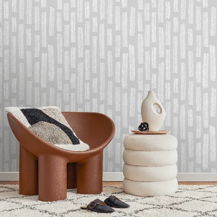 Scandinavian Wallpaper With A Herringbone Column Motif In Gray And White – A749