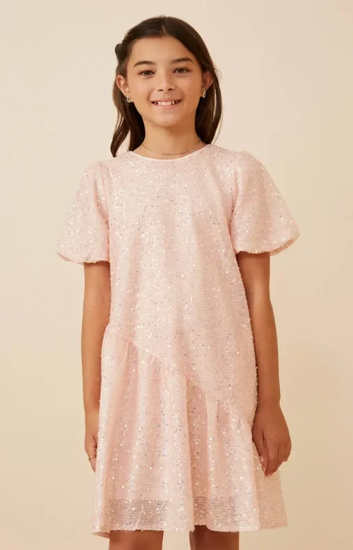 Sequined Asymmetric Dress | Champagne Pink