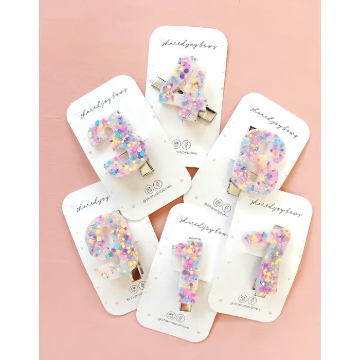 Shared Joy Bows Resin Hair Clips- Birthday