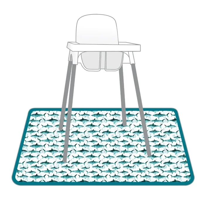 Shark Attack Splash Mat – A Waterproof Catch-all For Highchair Spills And More!