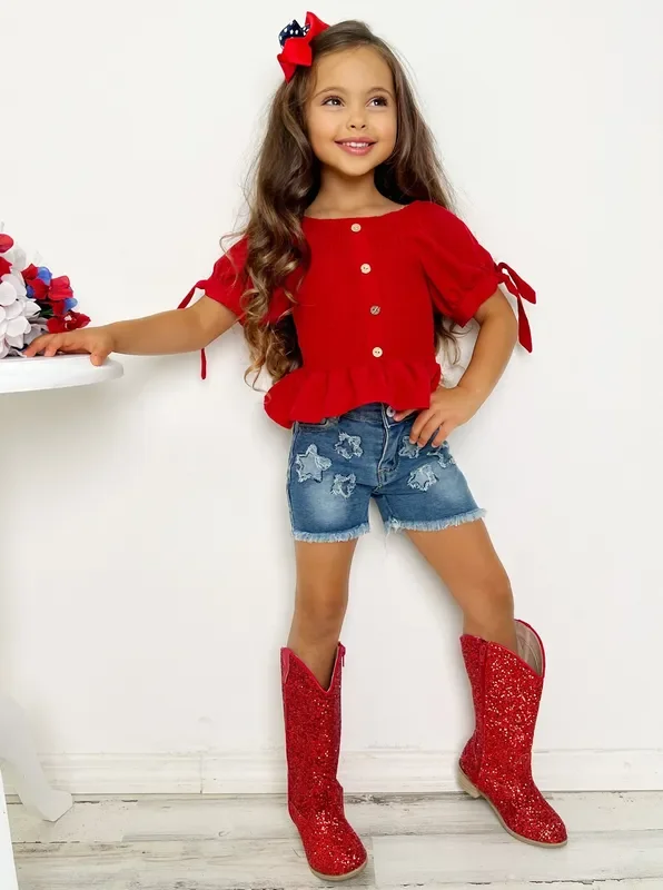 She’s a Firework Star Patched Shorts Set