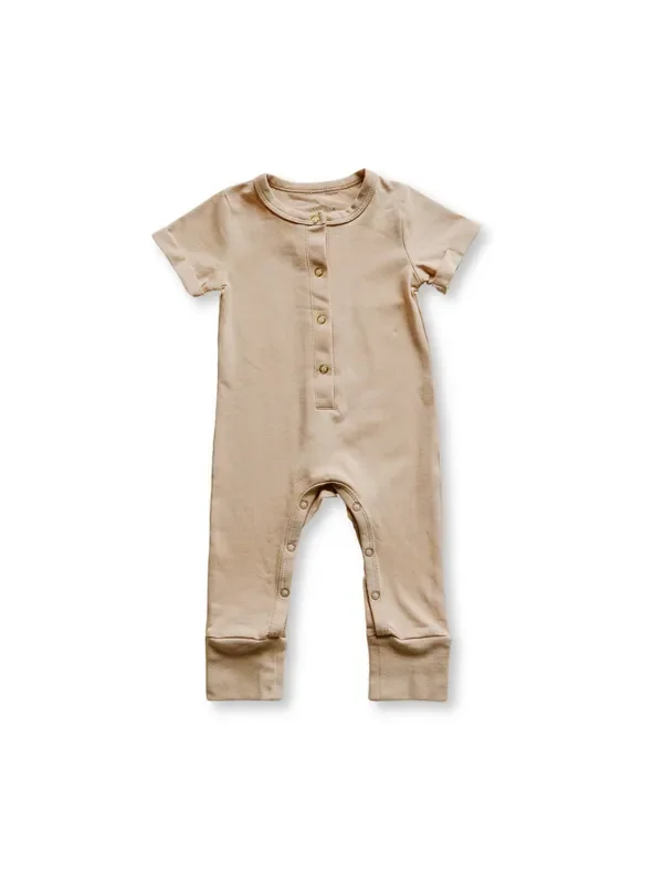 Short Sleeve Henley Romper – Khaki