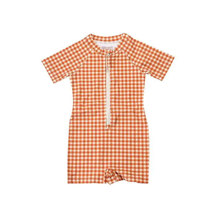 Short Sleeve Rashguard Swimsuit | Upf + Recycled – Sienna Gingham