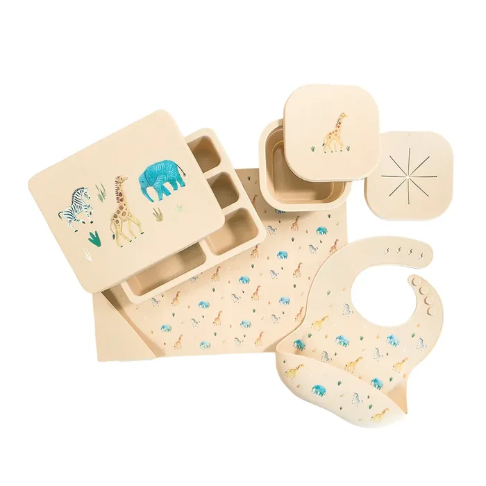 Silicone Mealtime Bundle Safari Warm Cream