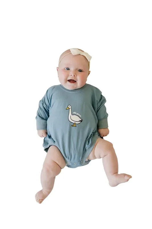 Silly Goose Bamboo Baby Romper – Teal Or Blue
