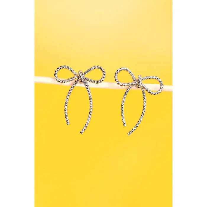 Silver Rope Bow Stud Earrings