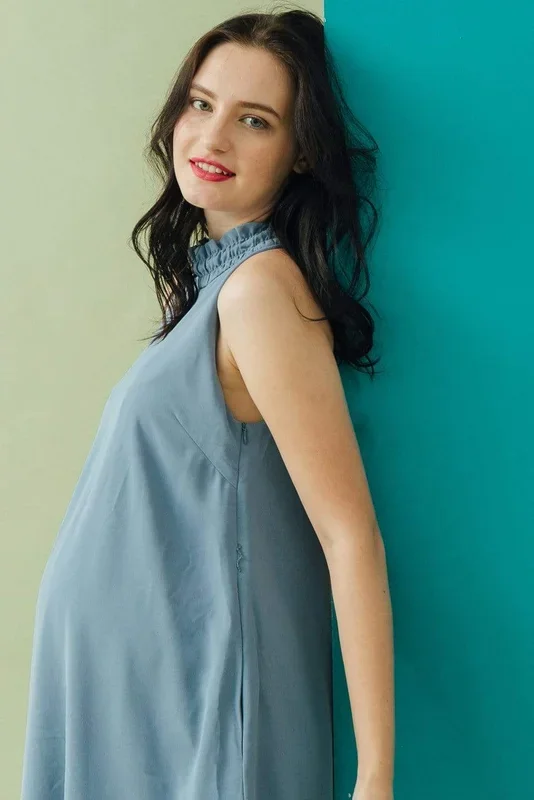 Sleeveless Halter Neck Ciana Nursing Dress Grey Blue