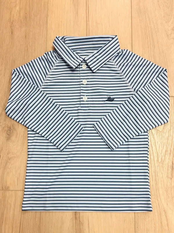 SouthBound Light Blue & Navy Stripe Performance Polo