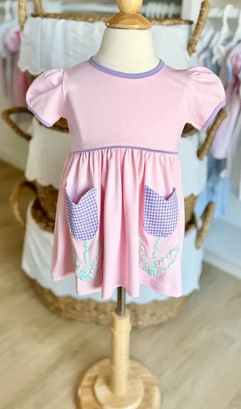 Squiggles by Charile Light Pink Tulip Pocket Dress