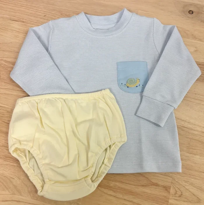 Squiggles by Charlie Blue Mini Stripe Snail Diaper Set