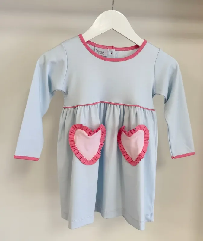 Squiggles by Charlie Pale Blue & Bubblegum Heart Pocket Dress