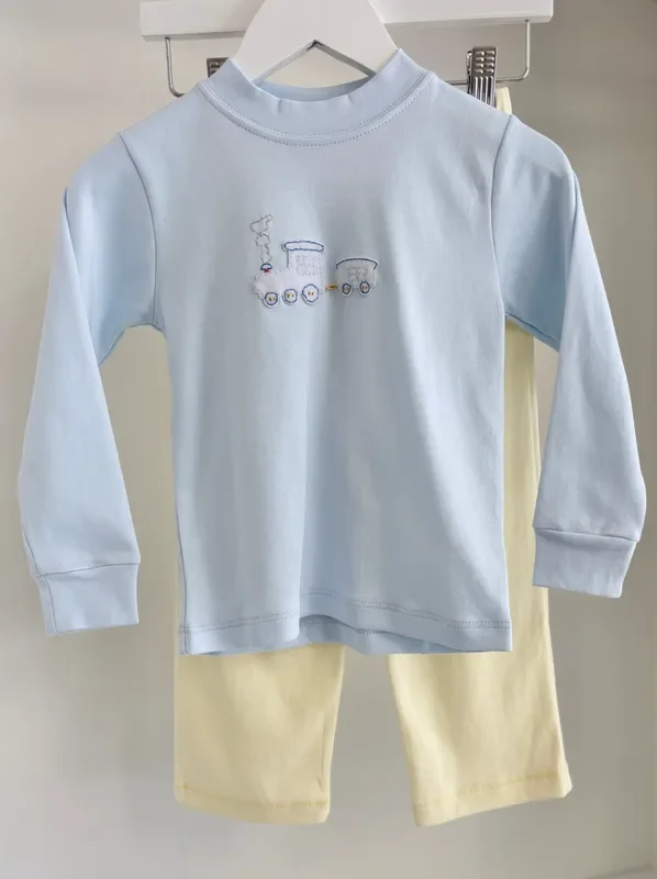Squiggles by Charlie Pale Blue & Yellow Train Pant Set