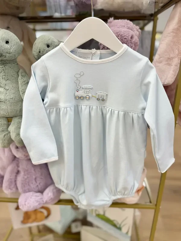 Squiggles by Charlie Pale Blue Train Long Sleeve Bubble