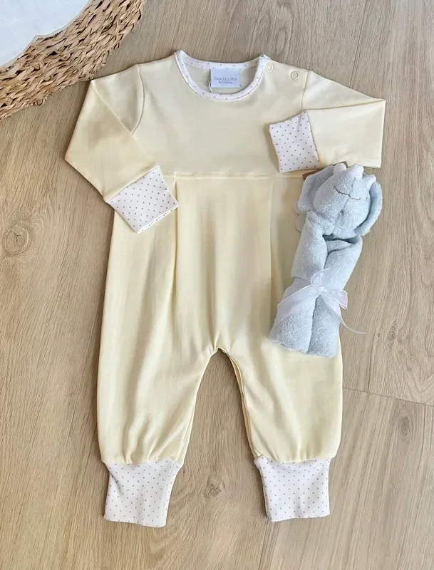 Squiggles by Charlie Pale Yellow & Blue Dot Long Romper