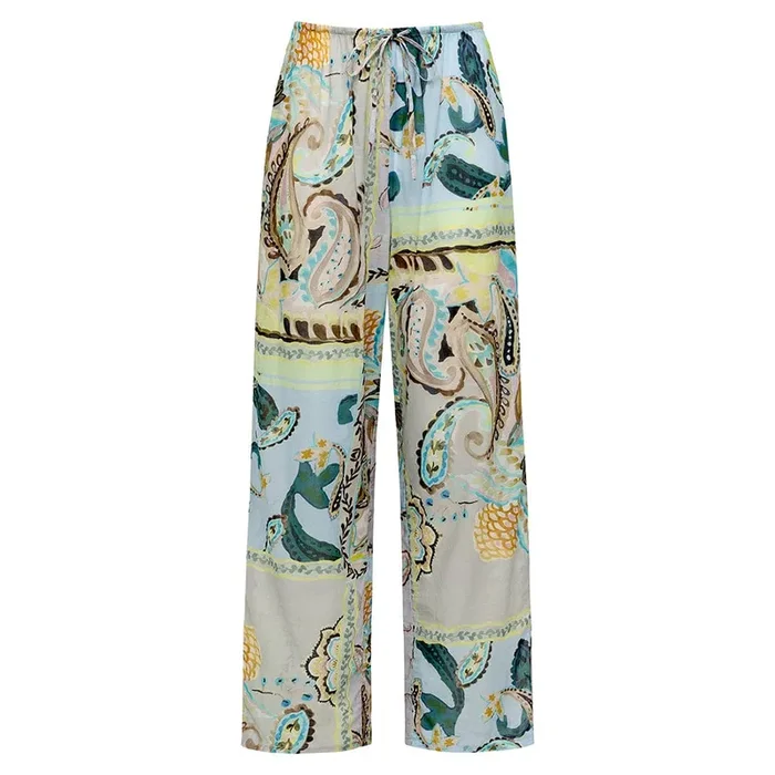 St. Barths Floral Drawstring Wide-leg Pant