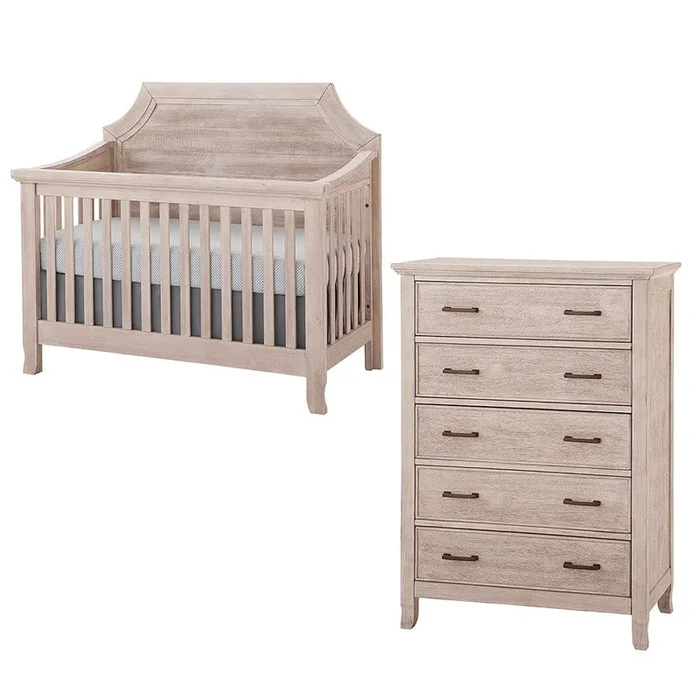 Stella Baby Remi 2 Piece Nursery Set in Sugar Coat – Convertible Clipped Crib & 5 Drawer Dresser