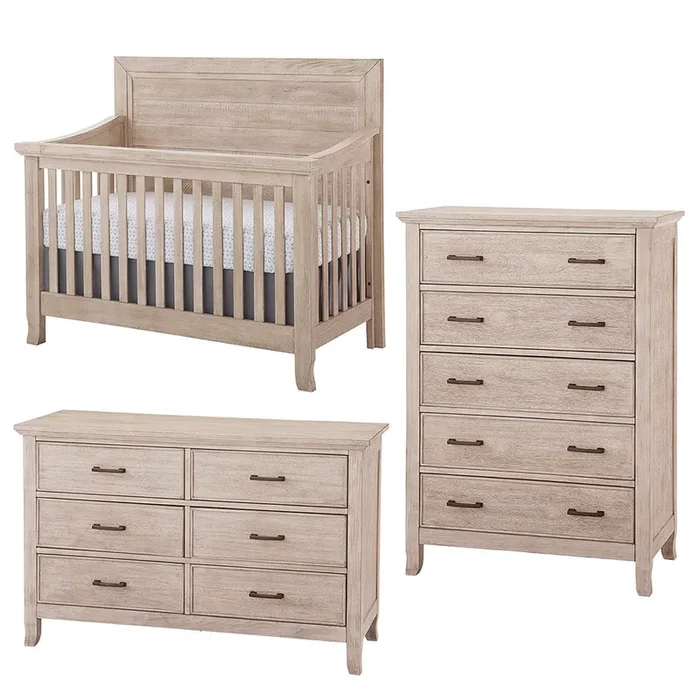 Stella Baby Remi 3 Piece Nursery Set in Sugar Coat – Convertible Flat Crib, 5dr, and 6dr