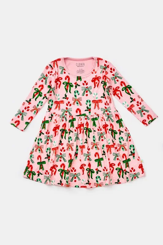 Stretchy Long Sleeve Twirl Dress – Candy Canes