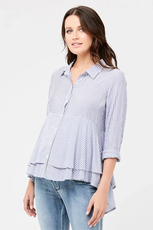 Striped maternity and nursing blouse with peplum