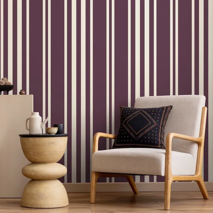Striped Wallpaper With Vertical Lines In Purple And Cream – D787