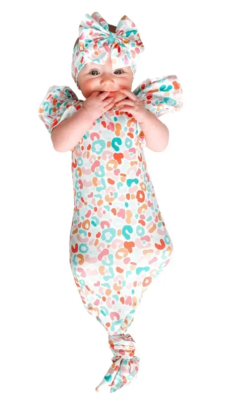 Summer Leopard Flutter Gown And Headband Set