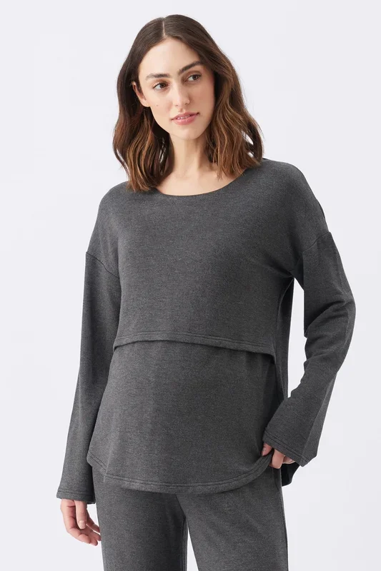 Super Soft Umstands- und Stillshirt mit Fleece Innenseite anthrazit meliert