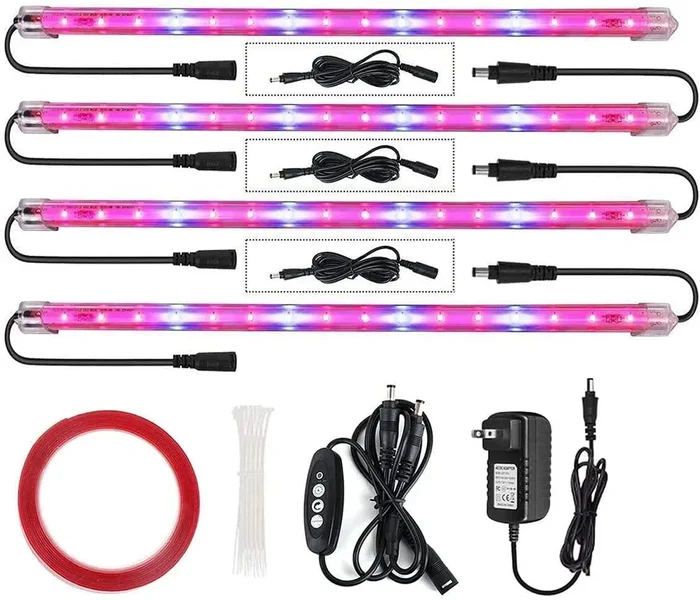 T5 Red & Blue 4 Packs Grow Lights with Auto Cycle Timer 3/6/12Hours Growing Lamp for Indoor Plants from Seeding to Harvest