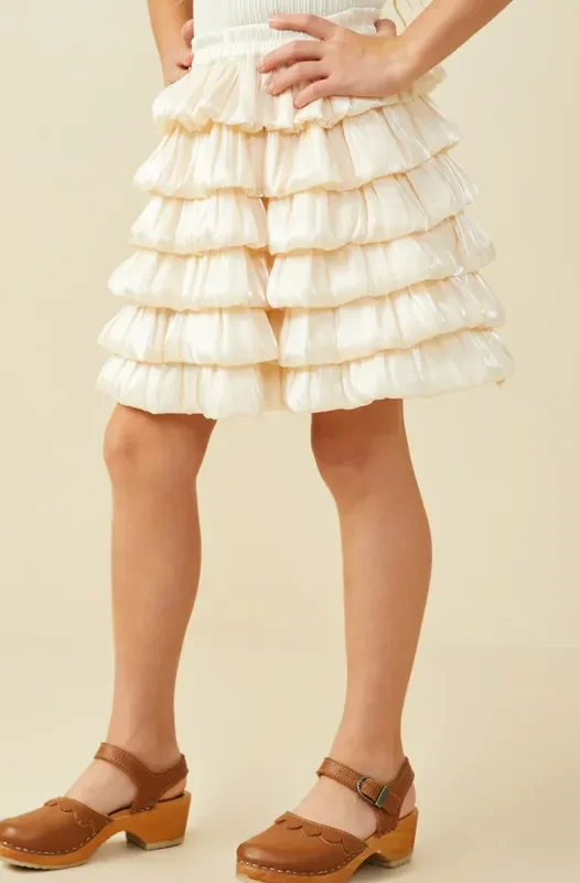 Textured Tiered Shimmery Skirt | Cream